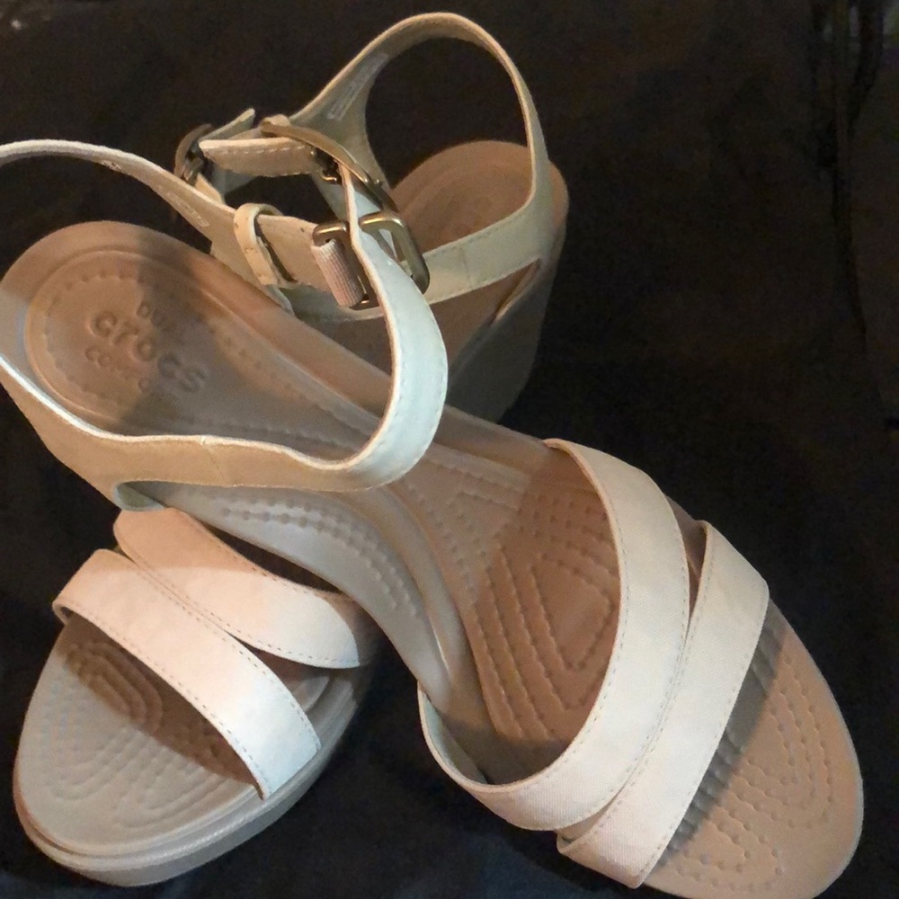 Crocs Wedge Sandals in Cream Size 9